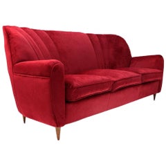Italian Midcentury Red Velvet Sofa, 1940s