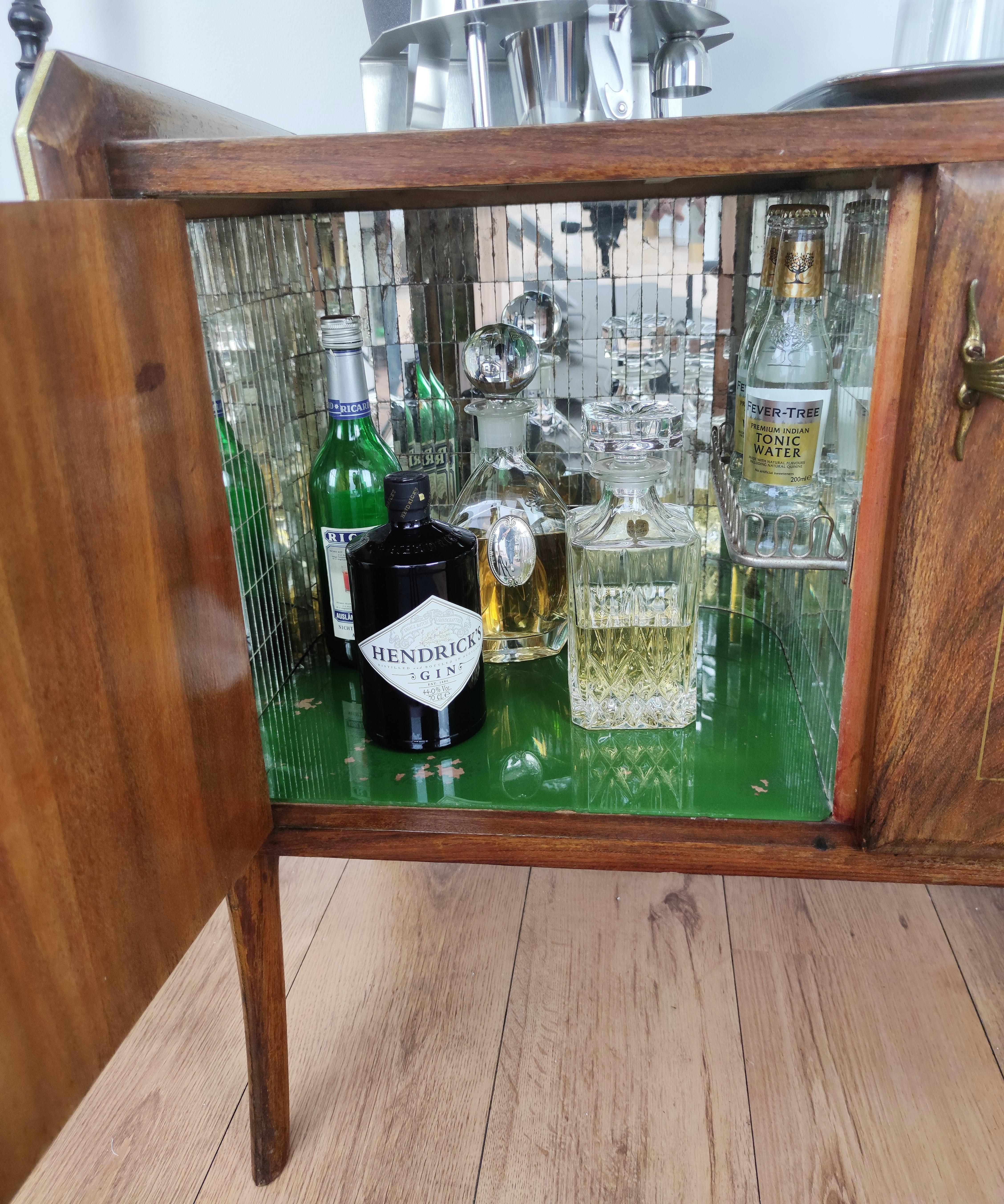 Mid-Century Modern Italian Midcentury Regency Italian Walnut, Burl & Mirror Dry Bar Cabinet