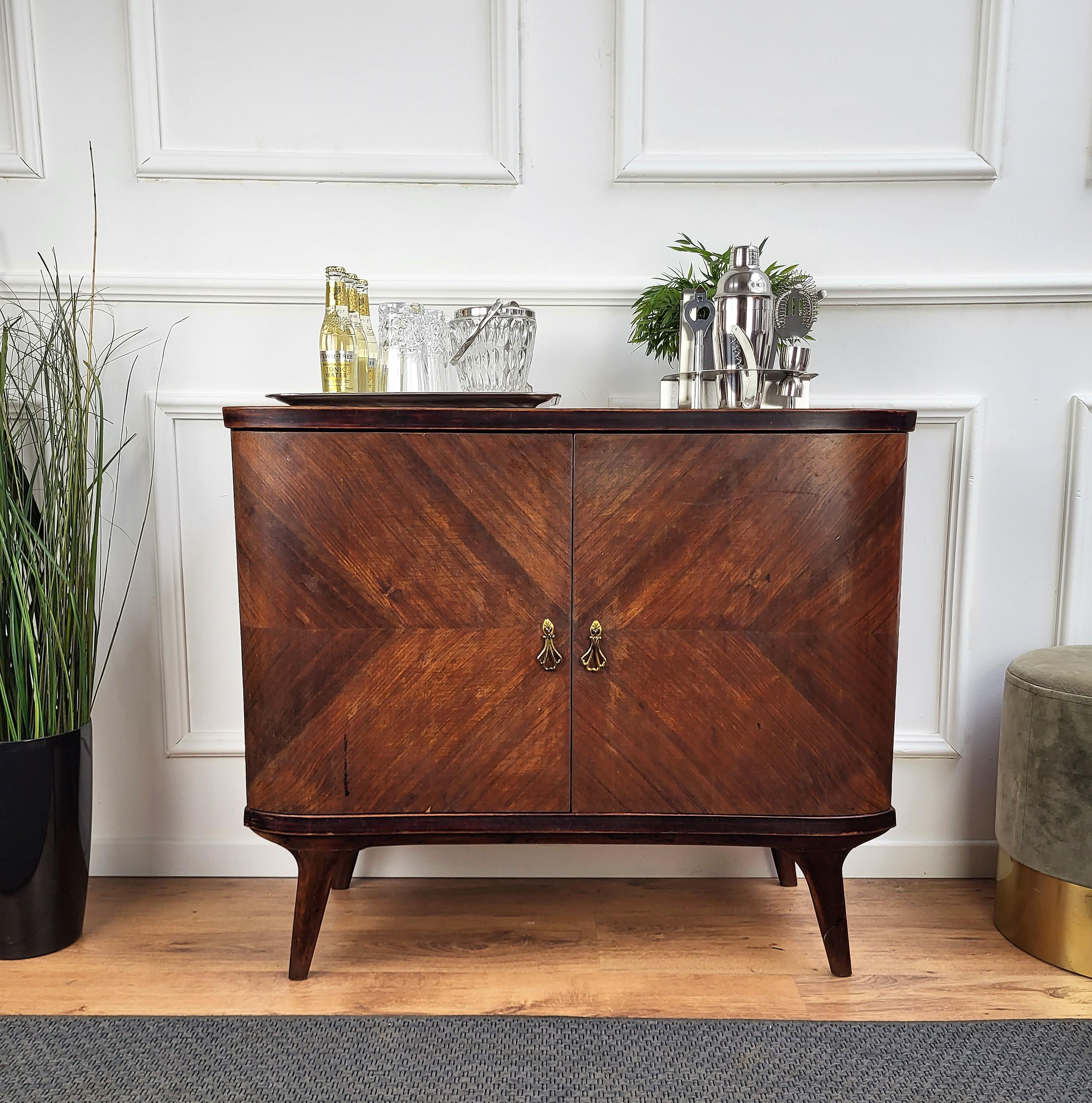 Mid-Century Modern Italian Midcentury Regency Italian Walnut, Burl & Mirror Dry Bar Cabinet