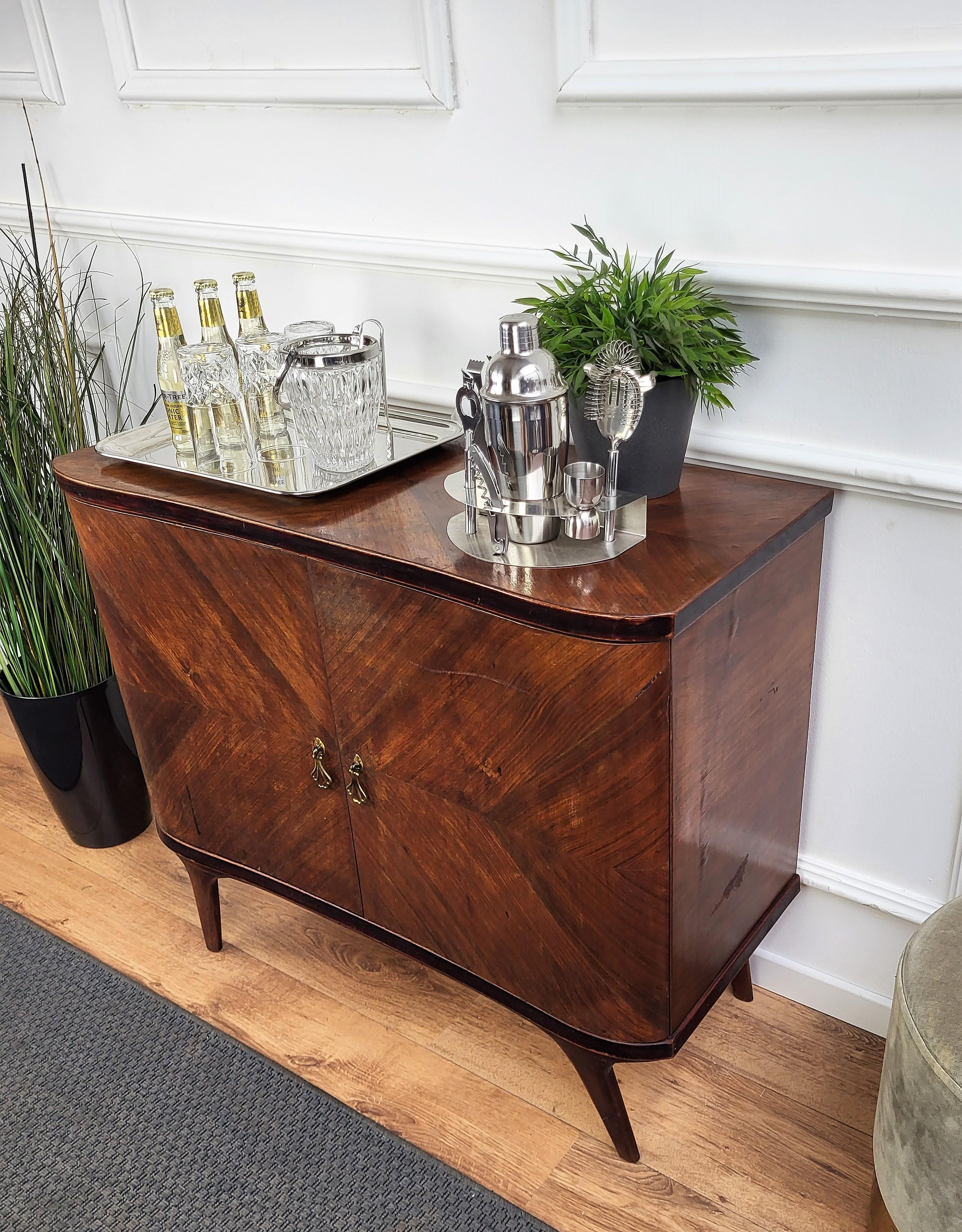 Mosaic Italian Midcentury Regency Italian Walnut, Burl & Mirror Dry Bar Cabinet