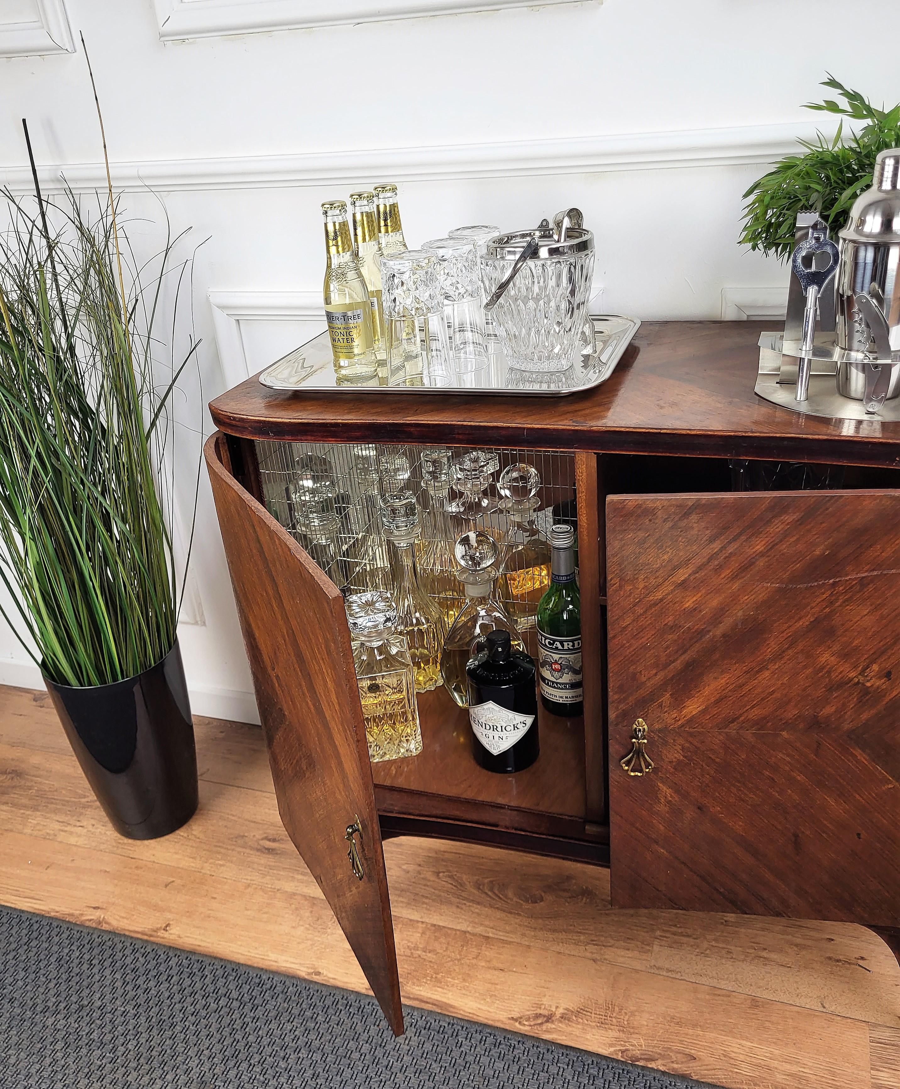 20th Century Italian Midcentury Regency Italian Walnut, Burl & Mirror Dry Bar Cabinet