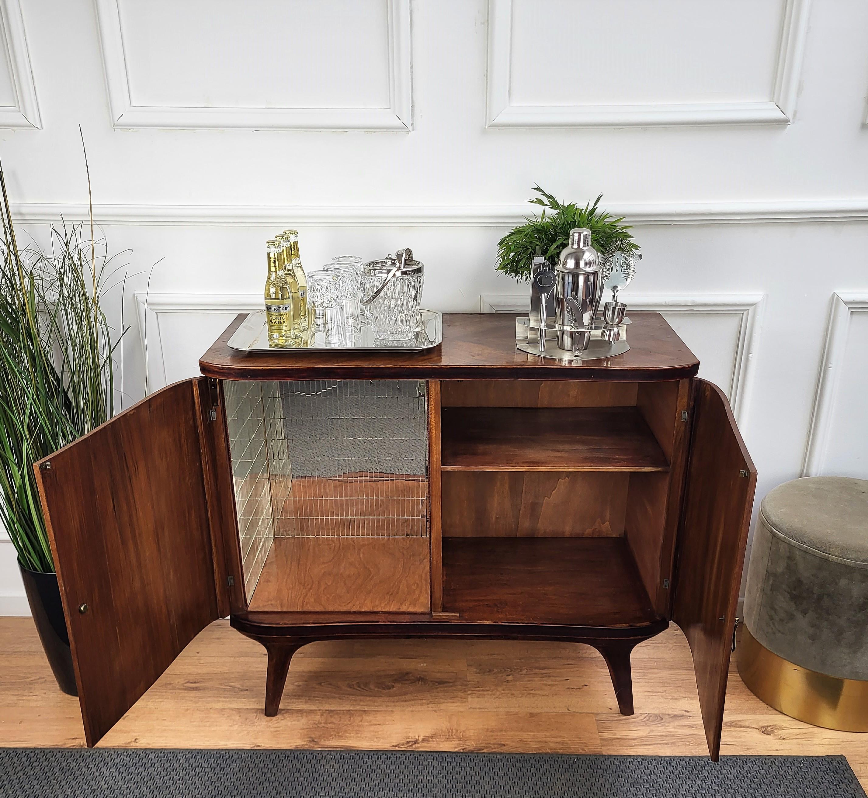 Italian Midcentury Regency Italian Walnut, Burl & Mirror Dry Bar Cabinet 1
