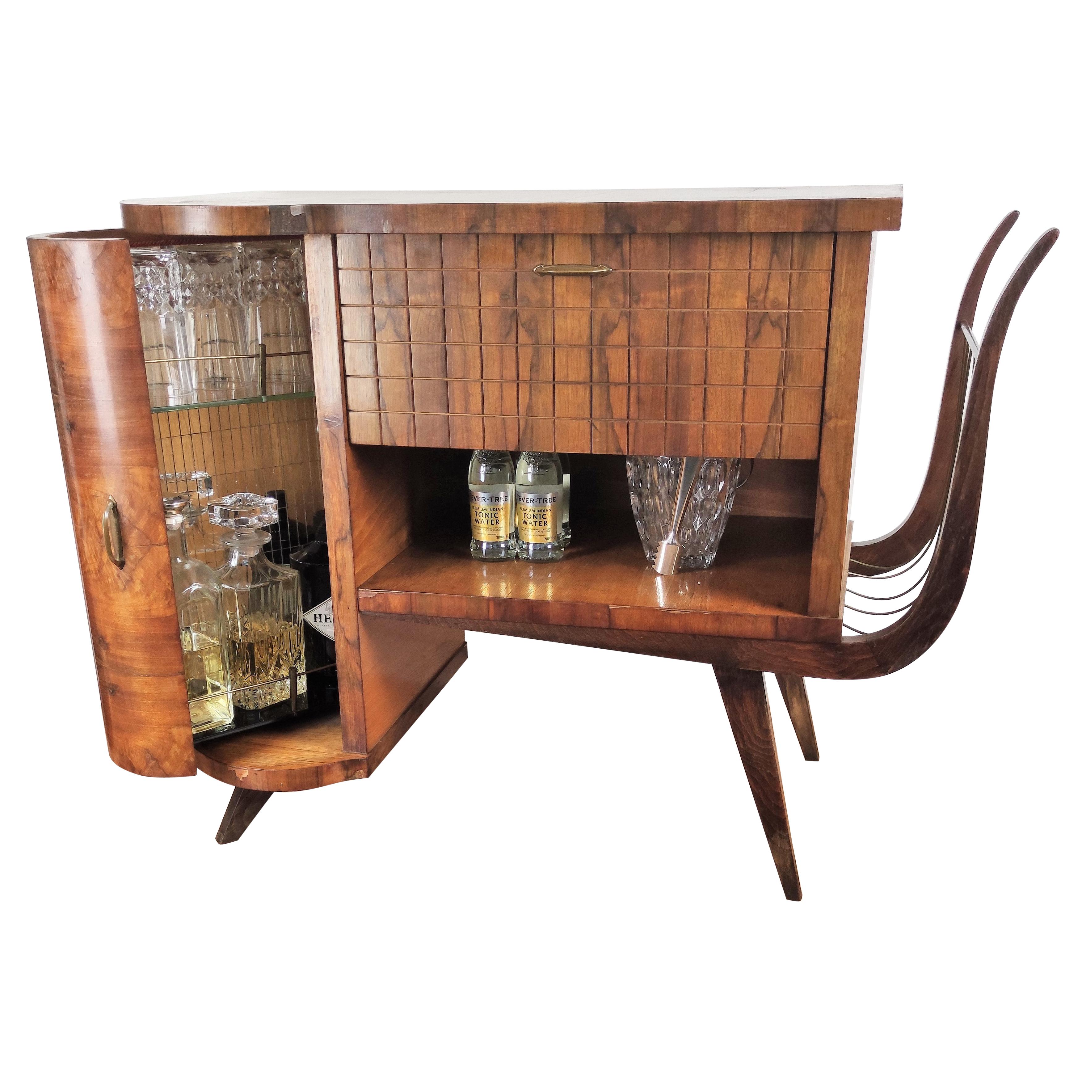 Italian Midcentury Regency Italian Walnut, Burl & Mirror Dry Bar Cabinet