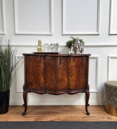 Italian Midcentury Regency Italian Walnut Burl & Mirror Mosaic Dry Bar Cabinet