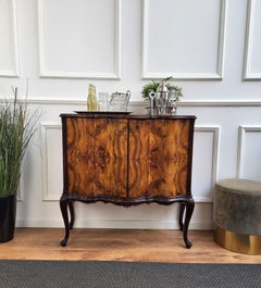 Italian Midcentury Regency Italian Walnut Burl & Mirror Mosaic Dry Bar Cabinet