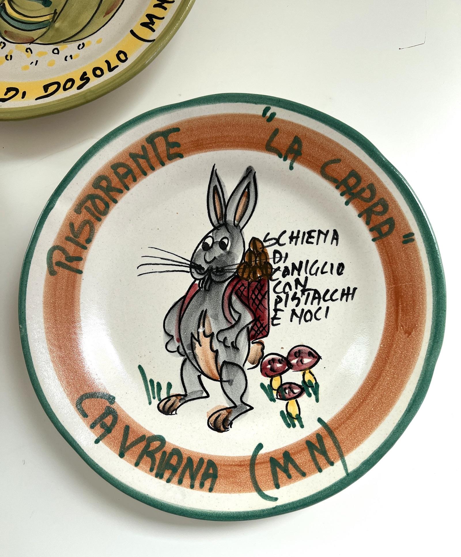 Hand-Painted Italian Midcentury Restaurant Ceramic Dinner Plates, Set of 8