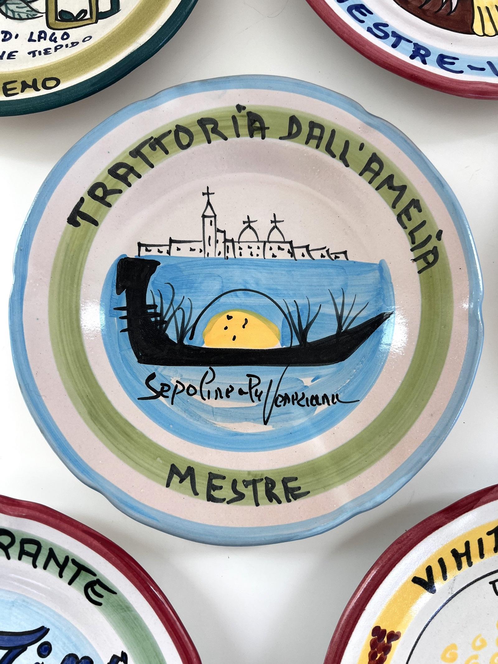 20th Century Italian Midcentury Restaurant Ceramic Dinner Plates, Set of 8