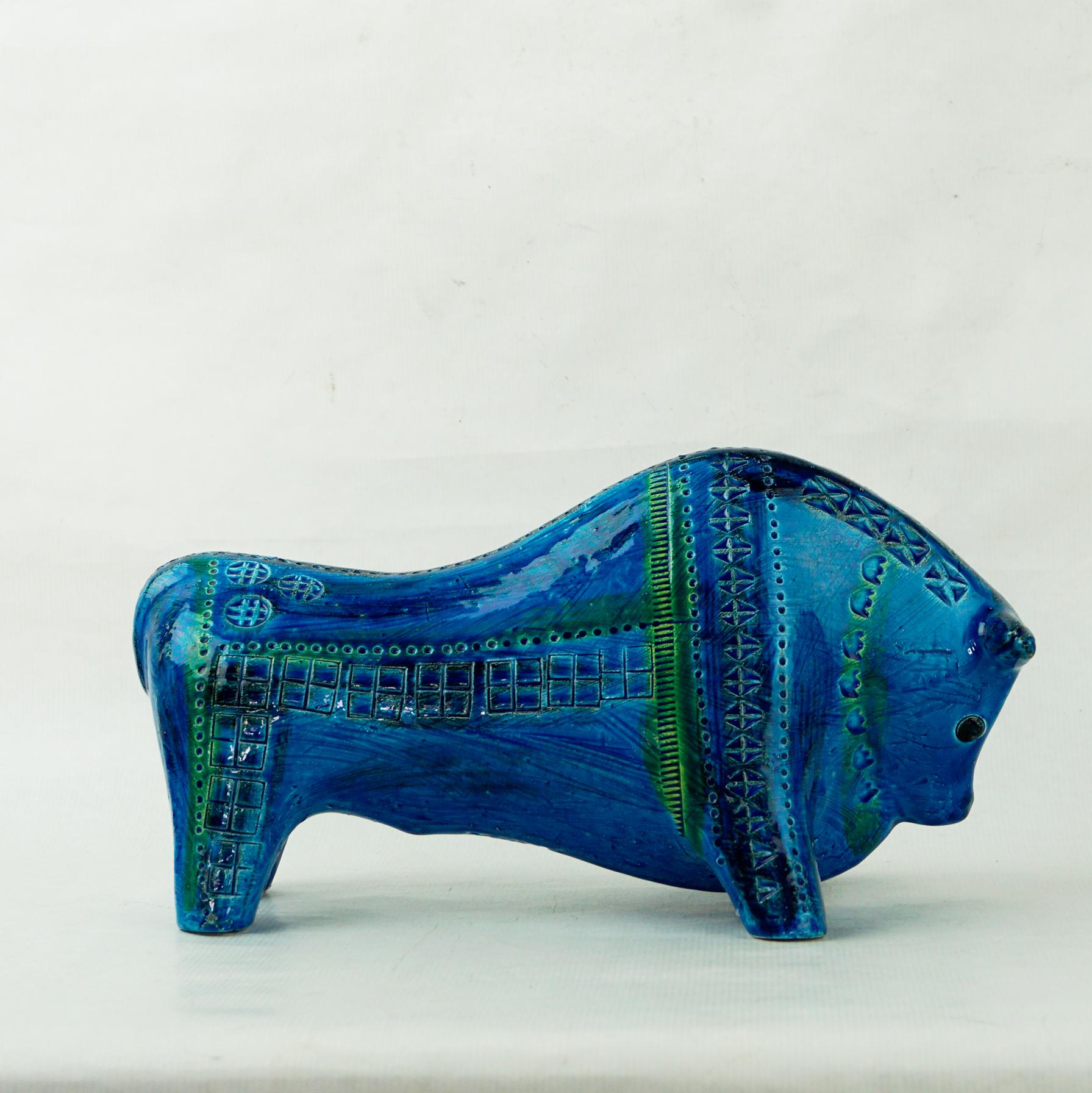 Italian Mid-Century Rimini Blu Ceramic Bull Designed by Aldo Londi for Bitossi In Good Condition In Vienna, AT