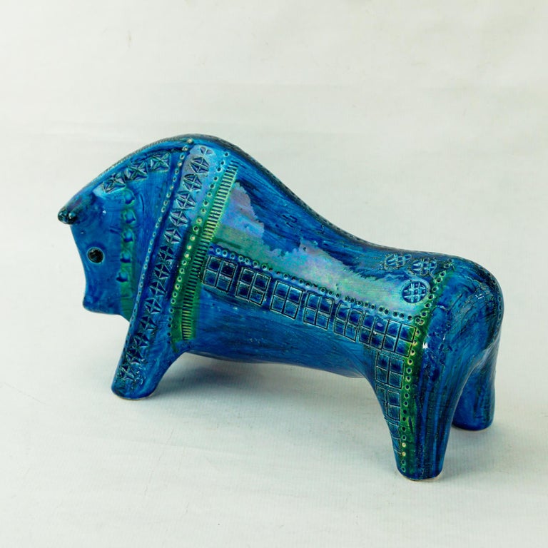 Italian Mid-Century Rimini Blu Ceramic Bull Designed by Aldo Londi for Bitossi For Sale 2