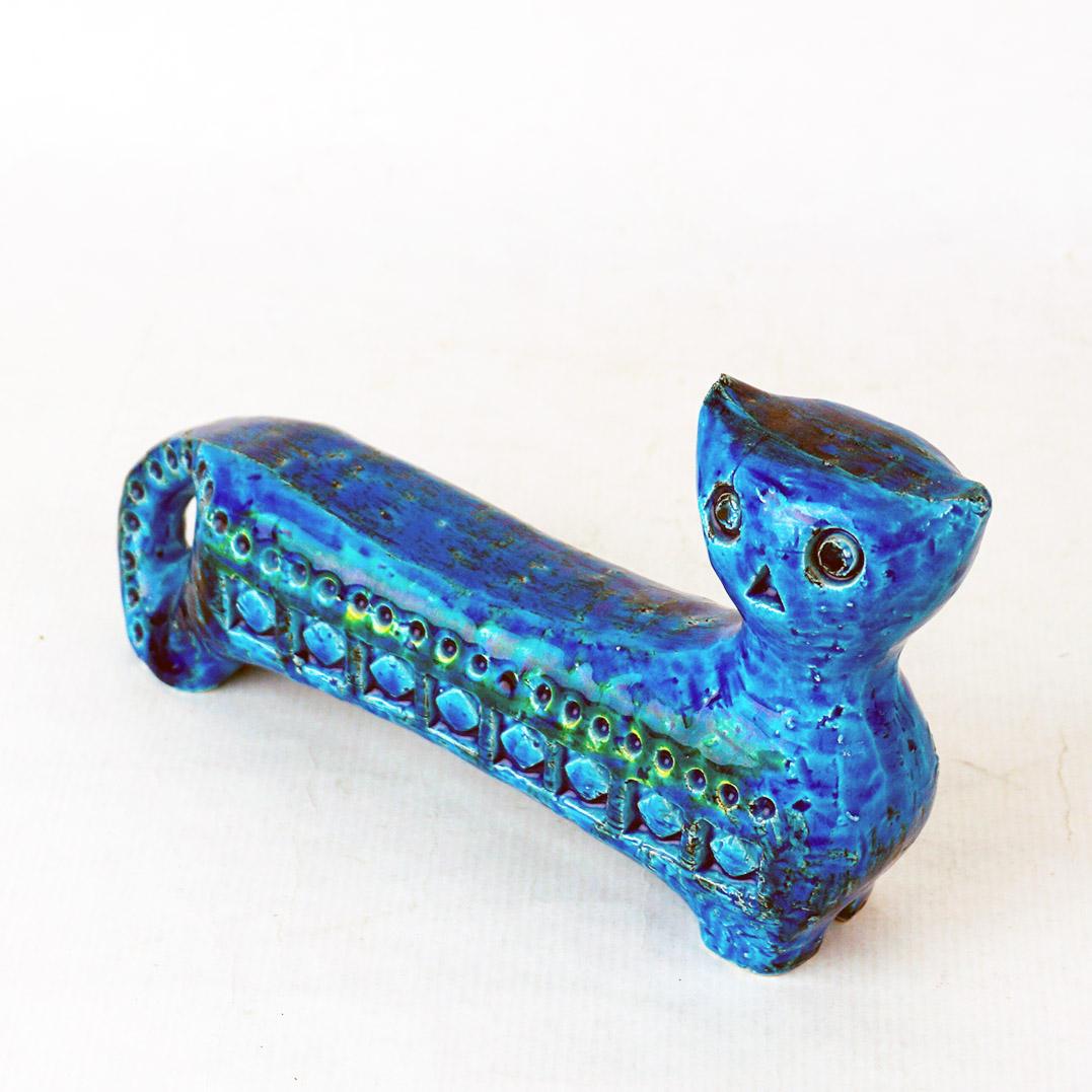 Italian Midcentury Rimini Blu Ceramic Cat by Aldo Londi for Bitossi 9