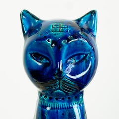 Italian Midcentury Rimini Blu Ceramic Cat by Aldo Londi for Bitossi