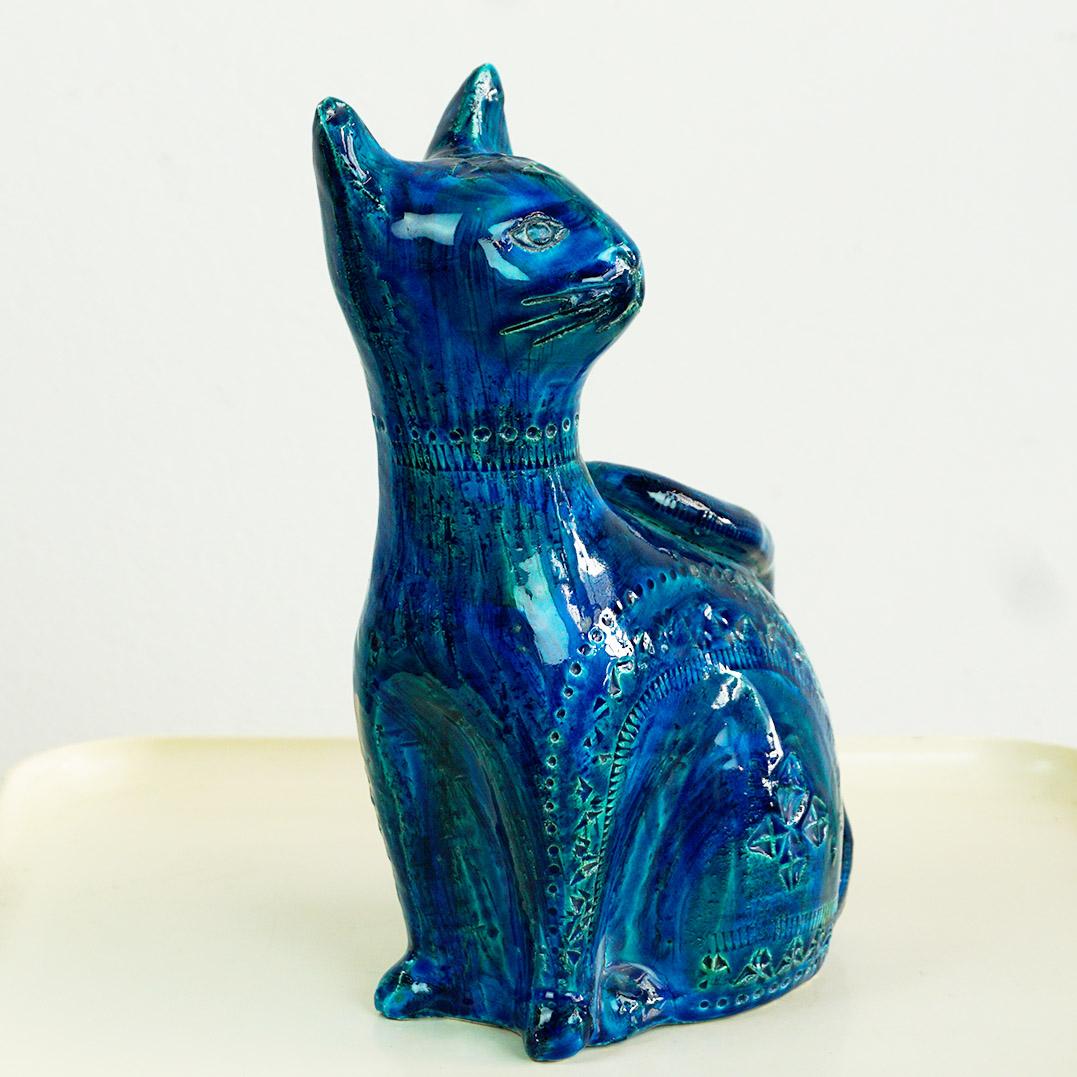 Gato de cerámica italiano de mediados de siglo Rimini Blu de Aldo Londi para Bitossi Italiano en venta