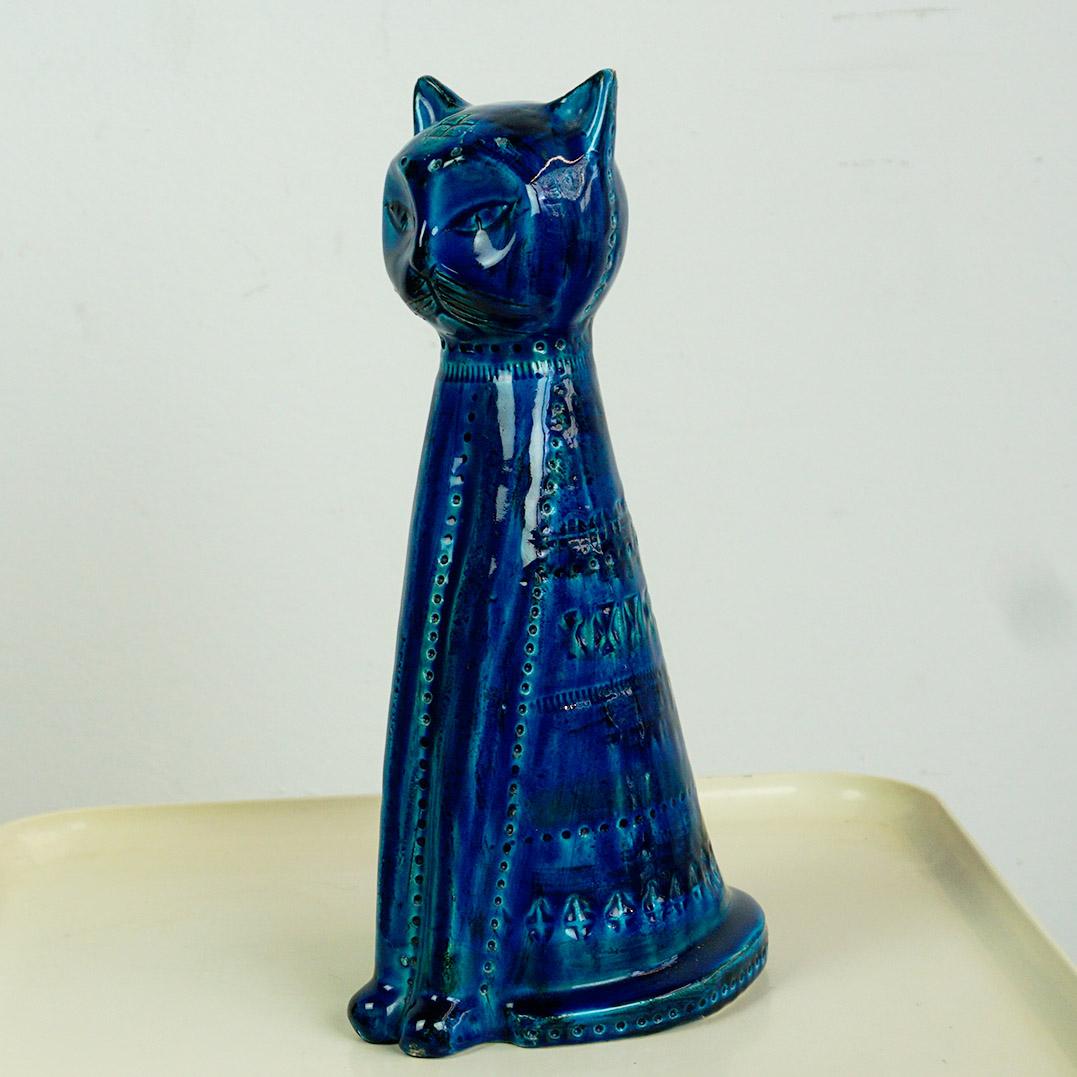 Gato de cerámica italiano de mediados de siglo Rimini Blu de Aldo Londi para Bitossi Glaseado en venta