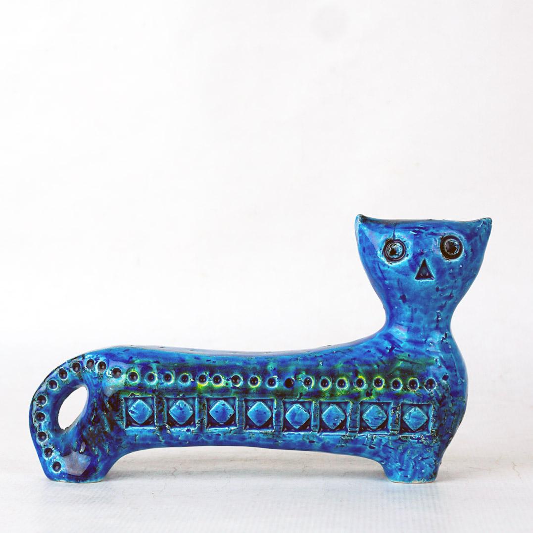 Italian Midcentury Rimini Blu Ceramic Cat by Aldo Londi for Bitossi 1