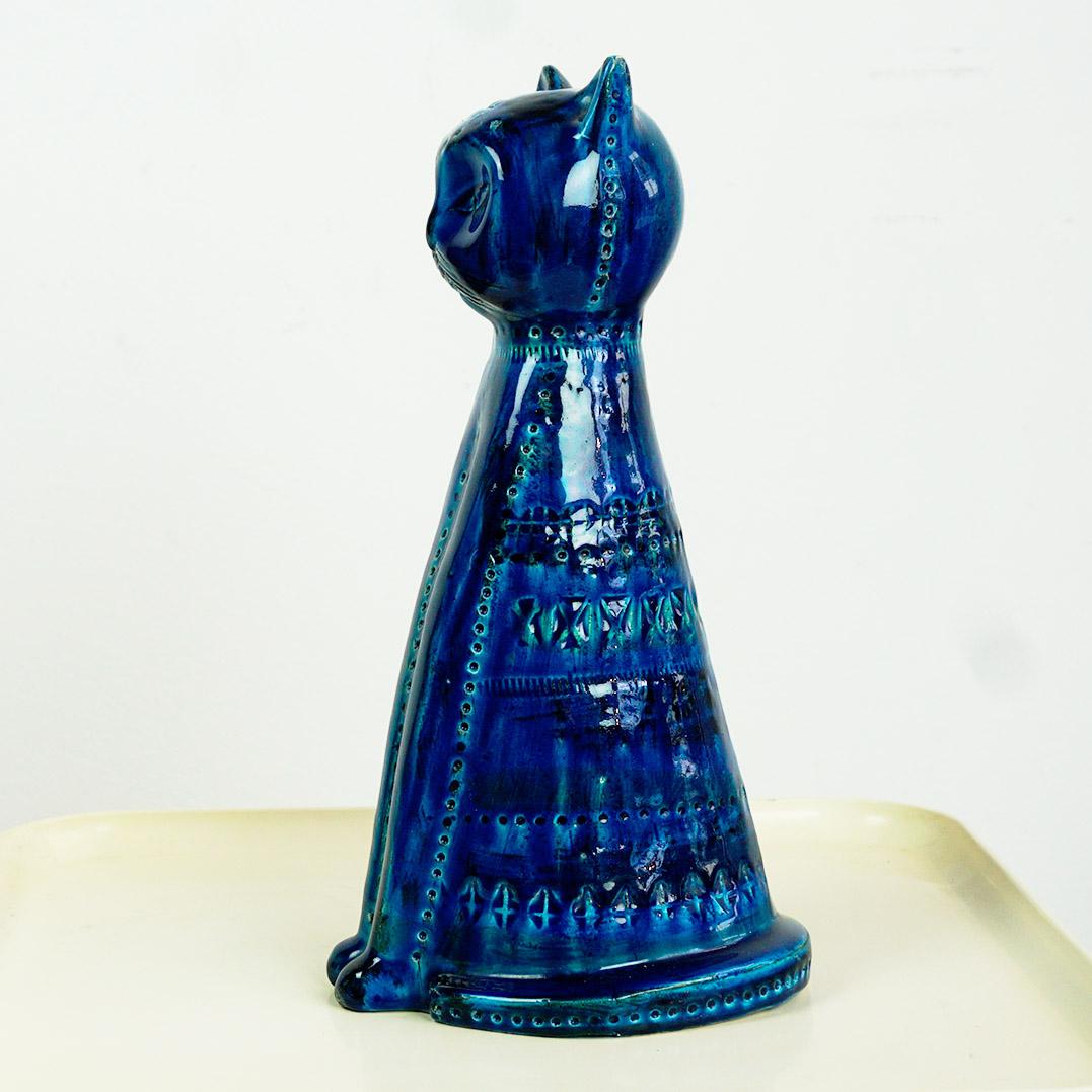 Gato de cerámica italiano de mediados de siglo Rimini Blu de Aldo Londi para Bitossi mediados del siglo XX en venta