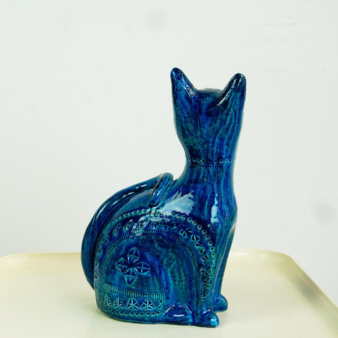 Gato de cerámica italiano de mediados de siglo Rimini Blu de Aldo Londi para Bitossi mediados del siglo XX en venta