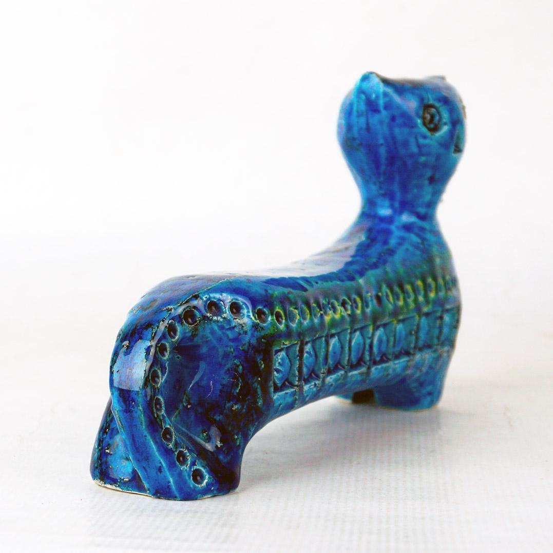 Italian Midcentury Rimini Blu Ceramic Cat by Aldo Londi for Bitossi 2