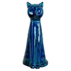 Italian Midcentury Rimini Blu Ceramic Cat by Aldo Londi for Bitossi