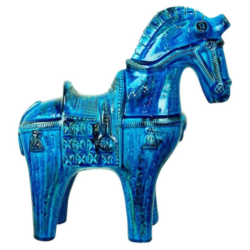 Cavallo in ceramica Rimini Blu del Medioevo di Aldo Londi per Bitossi