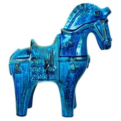 Cheval en céramique Rimini Blu du milieu du siècle dernier par Aldo Londi pour Bitossi