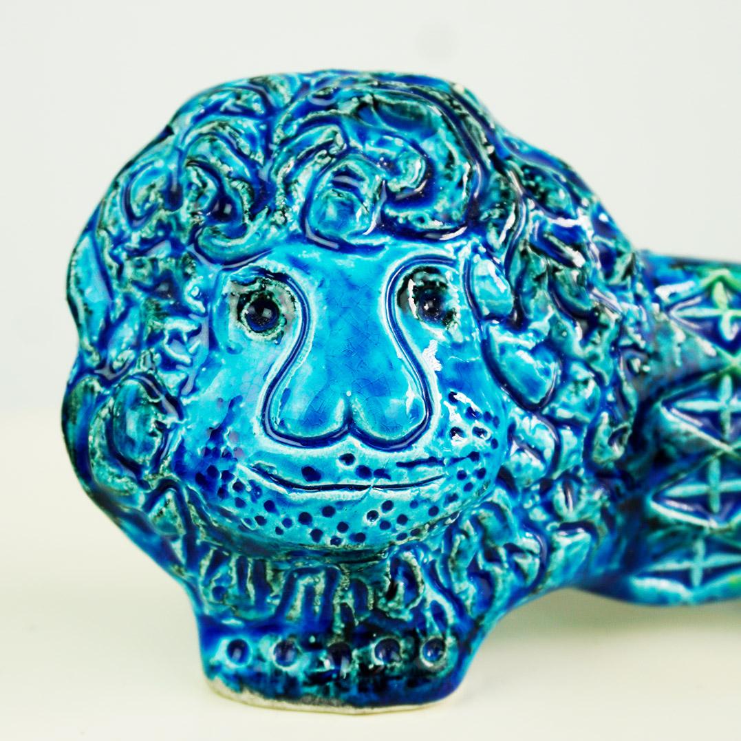 Mid-Century Modern Lion en céramique Rimini Blu du milieu du siècle dernier par Aldo Londi pour Bitossi en vente
