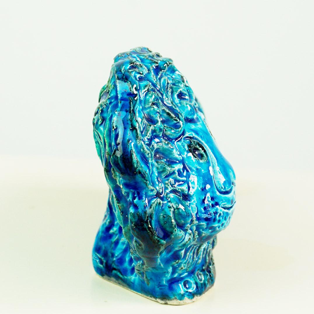 italien Lion en céramique Rimini Blu du milieu du siècle dernier par Aldo Londi pour Bitossi en vente