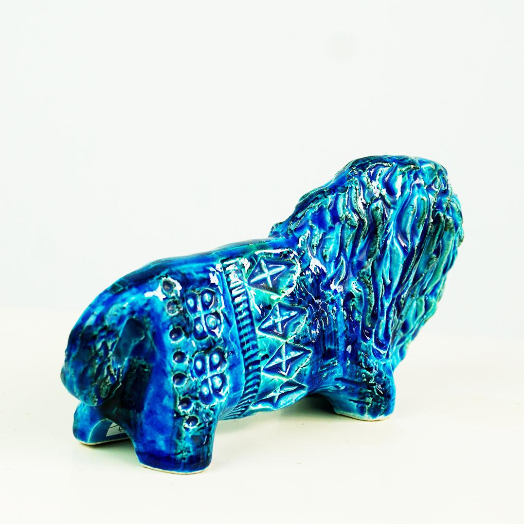 Lion en céramique Rimini Blu du milieu du siècle dernier par Aldo Londi pour Bitossi Bon état - En vente à Vienna, AT