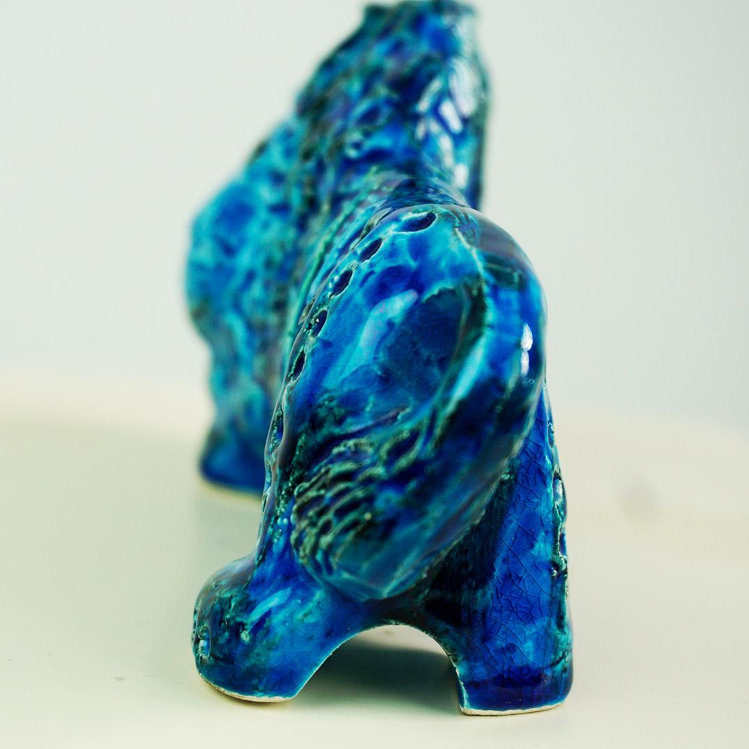 Milieu du XXe siècle Lion en céramique Rimini Blu du milieu du siècle dernier par Aldo Londi pour Bitossi en vente