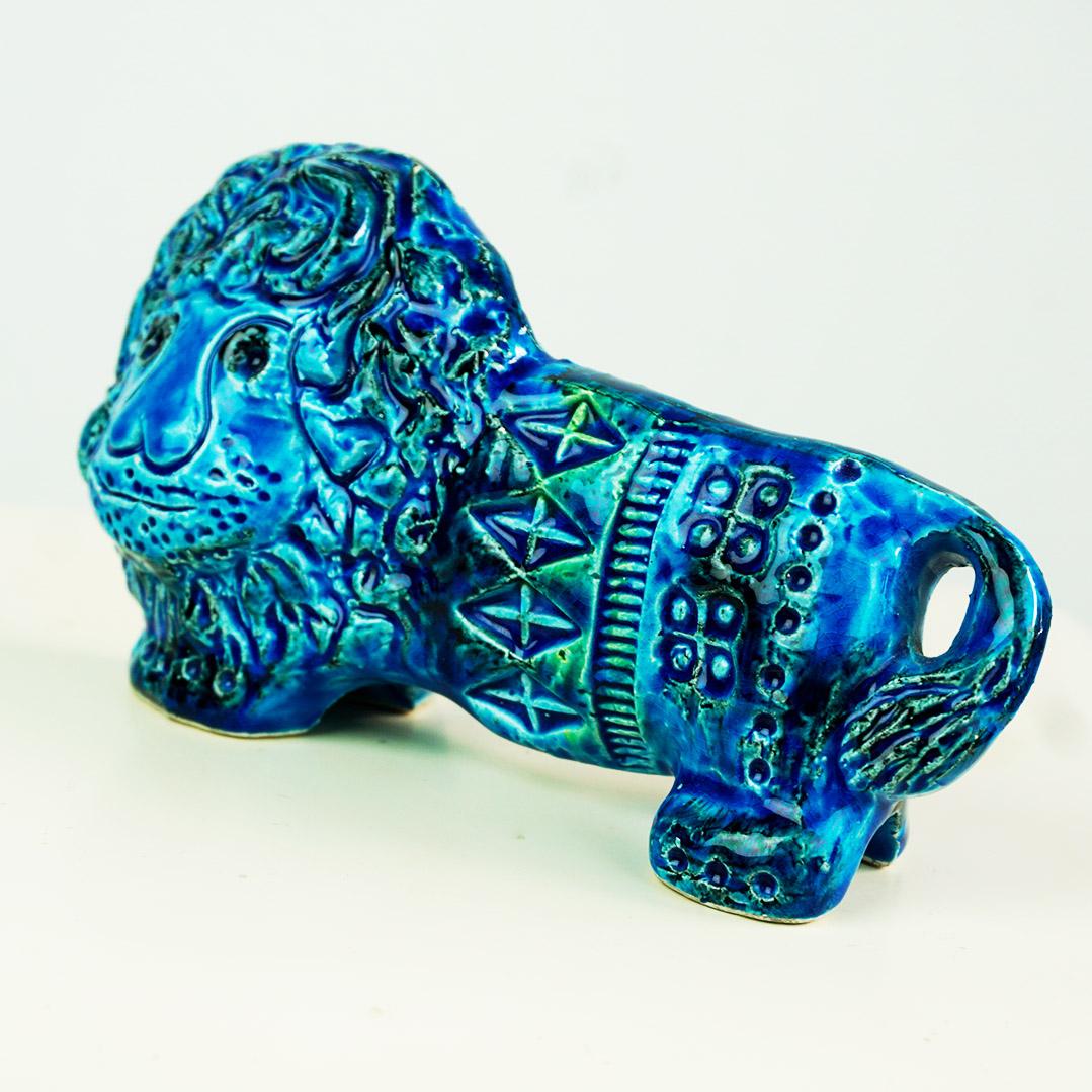 Céramique Lion en céramique Rimini Blu du milieu du siècle dernier par Aldo Londi pour Bitossi en vente