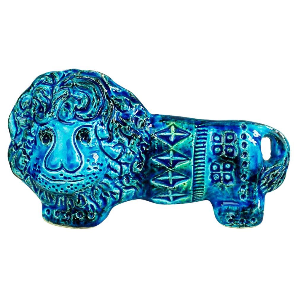 Lion en céramique Rimini Blu du milieu du siècle dernier par Aldo Londi pour Bitossi en vente