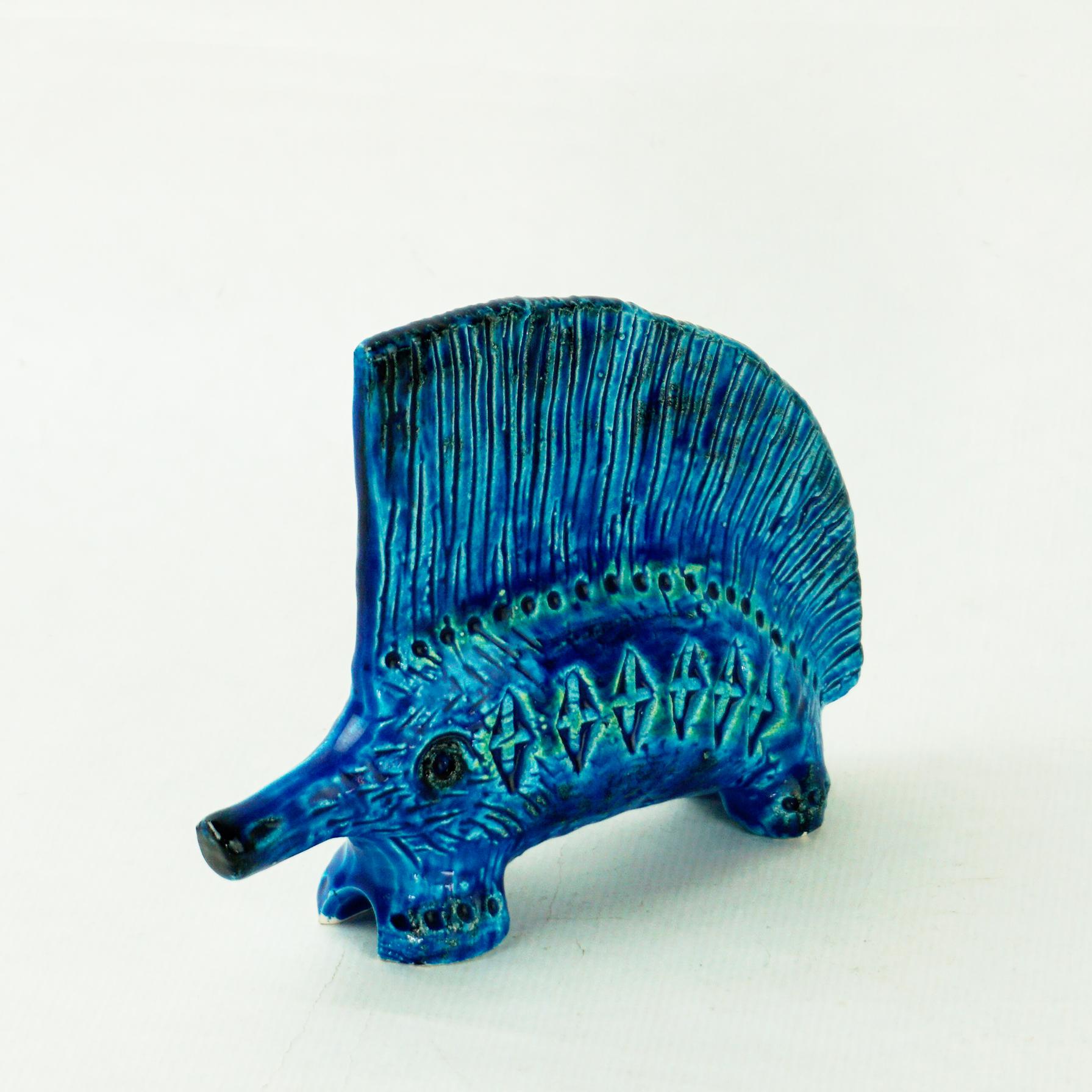 Mid-Century Modern Italian Midcentury Rimini Blu Ceramic Porcupine by Aldo Londi for Bitossi