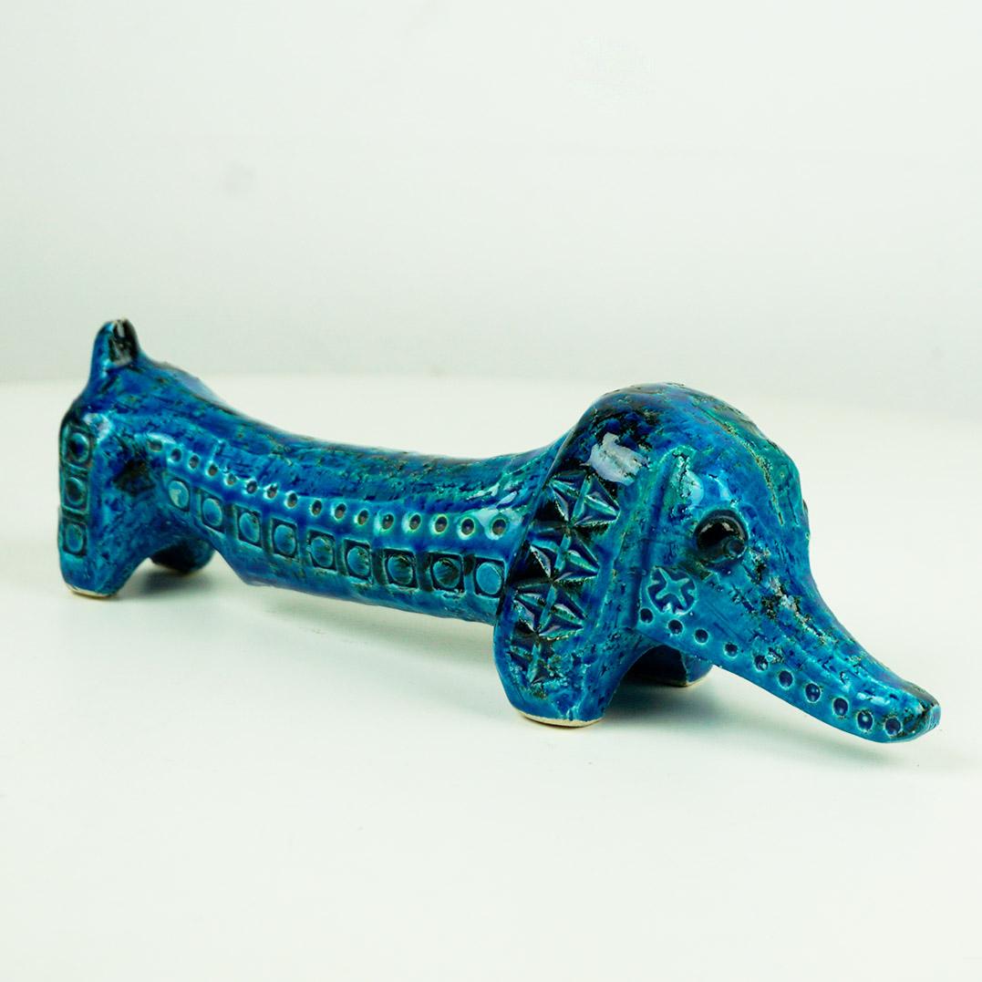 Mid-Century Modern Italian Midcentury Rimini Blu Dachshund by Aldo Londi for Bitossi