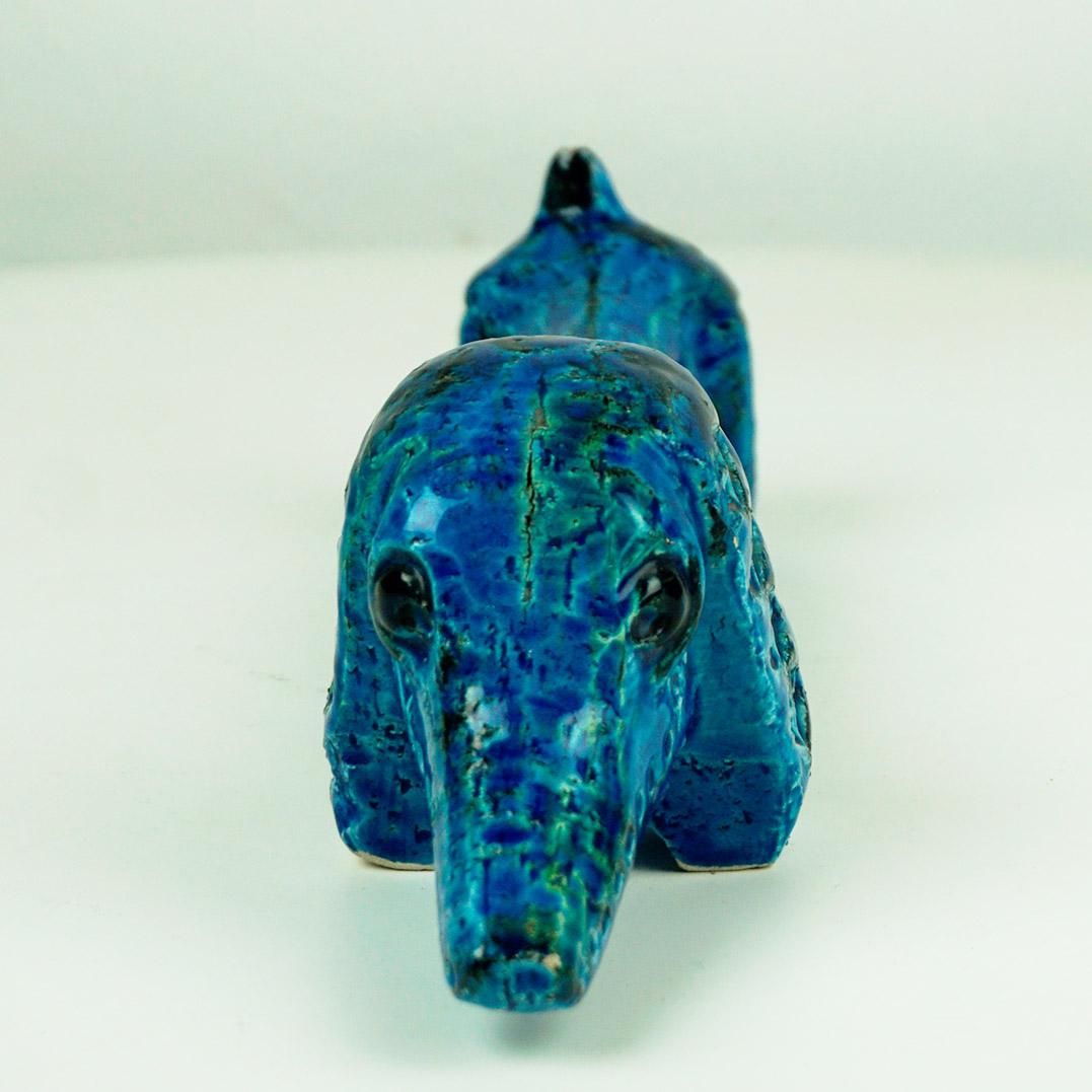 Glazed Italian Midcentury Rimini Blu Dachshund by Aldo Londi for Bitossi