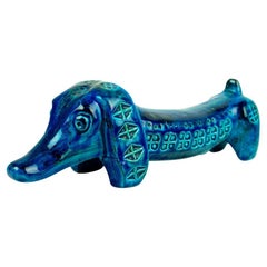 Italian Midcentury Rimini Blu Dachshund by Aldo Londi for Bitossi