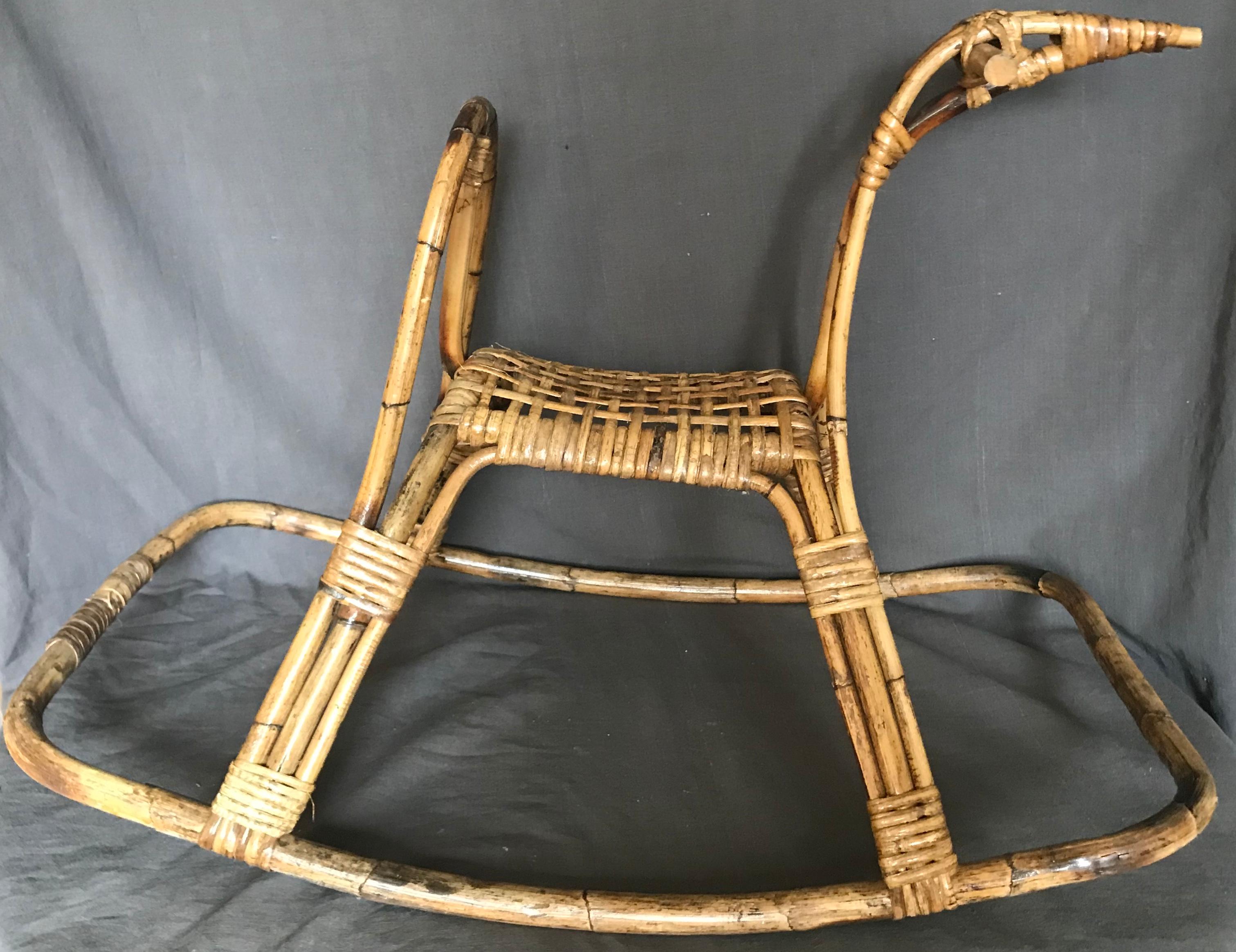 Hand-Woven Italian Midcentury Rocking Horse Sculpture For Sale