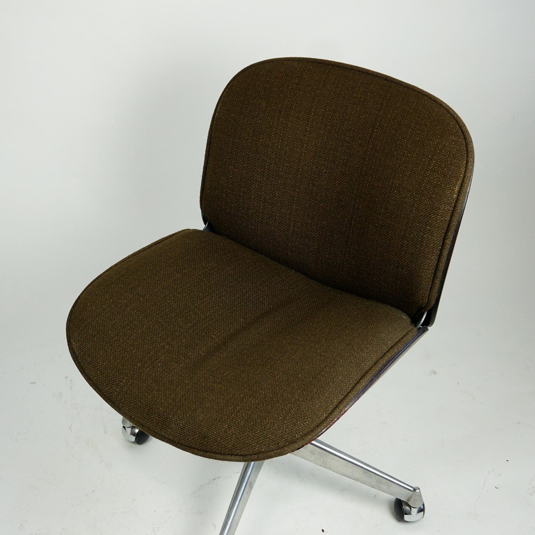 Mid-Century Modern Italian Midcentury Rosewood and Brown Fabric Office Chair by Ico Parisi for Mim