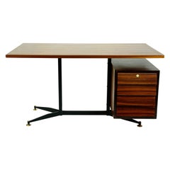 Italian Midcentury Rosewood, Brass and Steel Desk