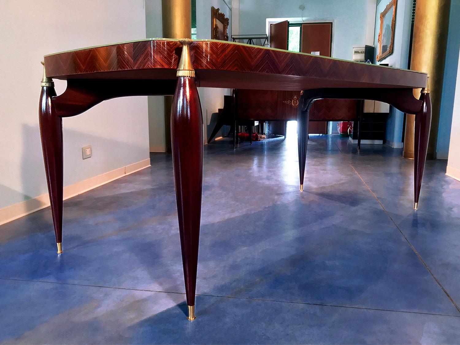 Brass Italian Midcentury Rosewood Dining Room Set, 1950s