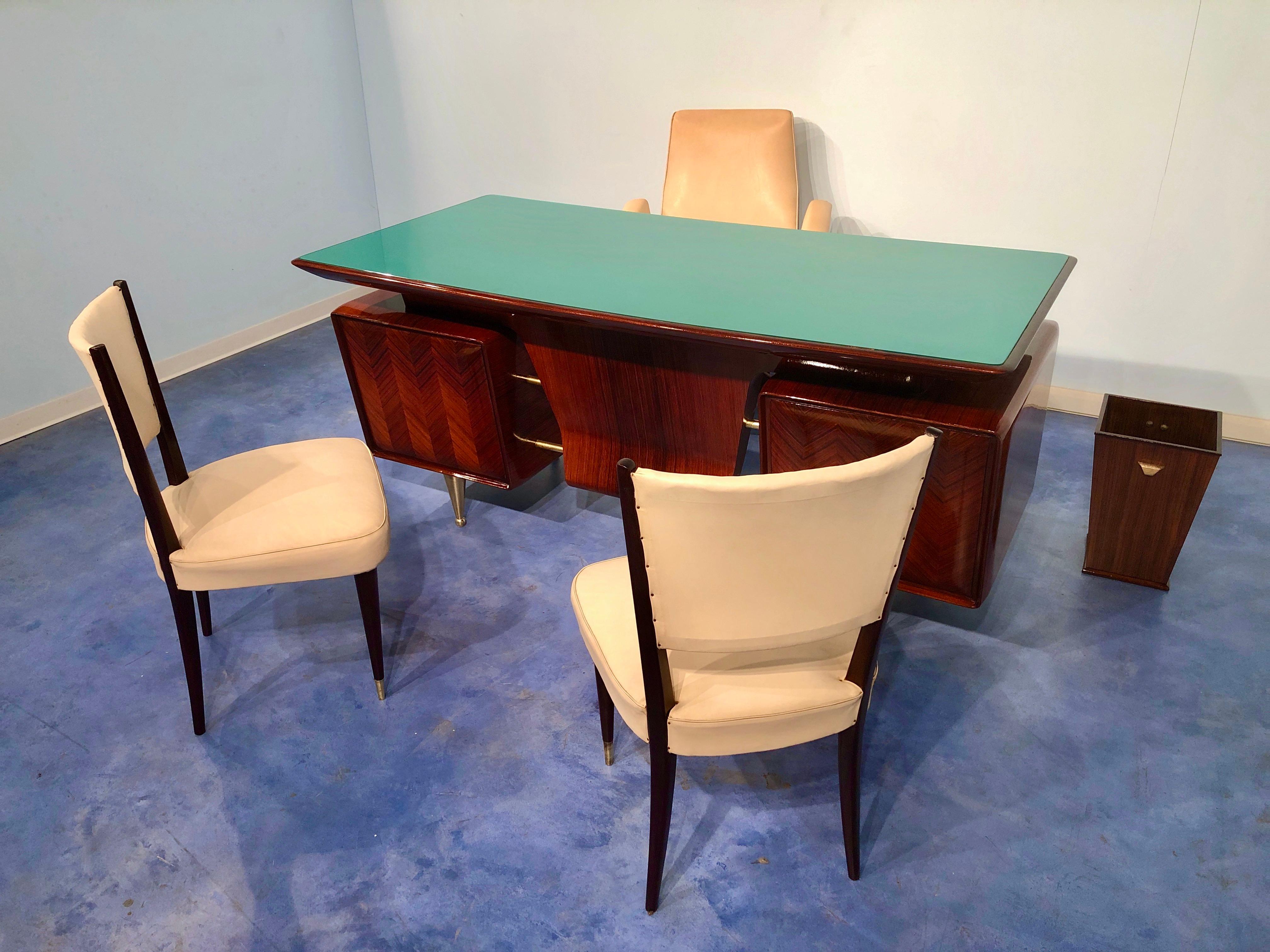 Italian Midcentury  Executive Desk with Chairs, Vittorio Dassi, 1950s  10
