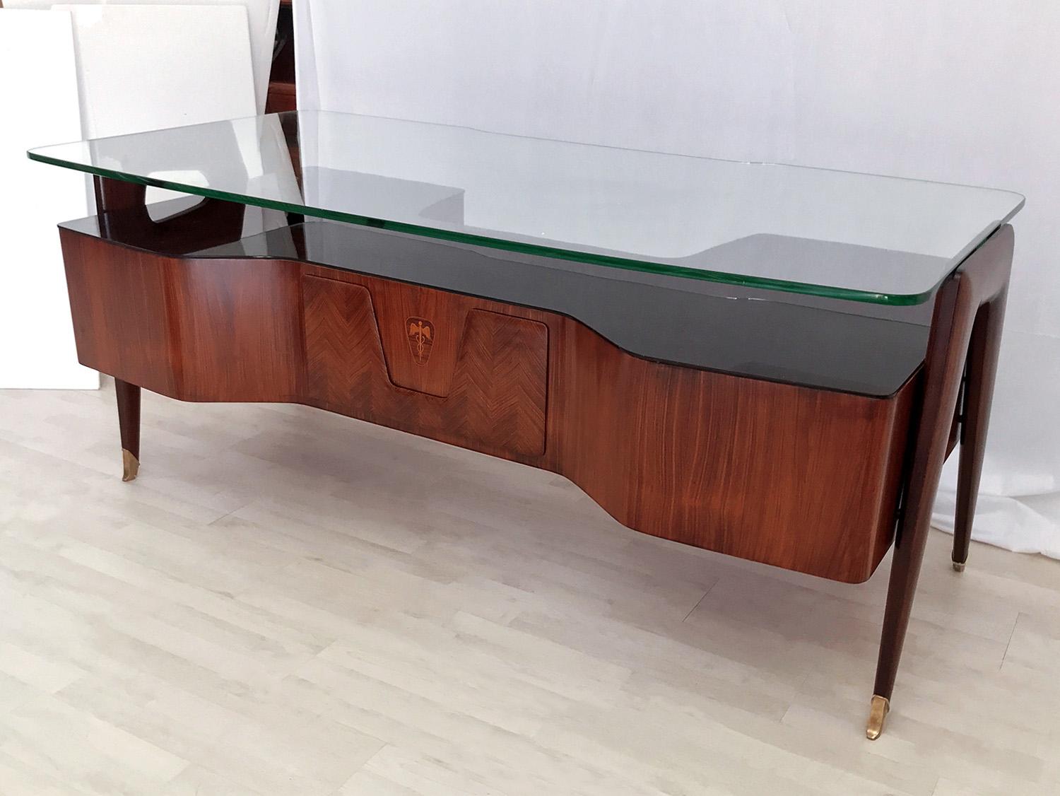 Brass Italian Midcentury Rosewood Executive Desk by Vittorio Dassi, 1950s