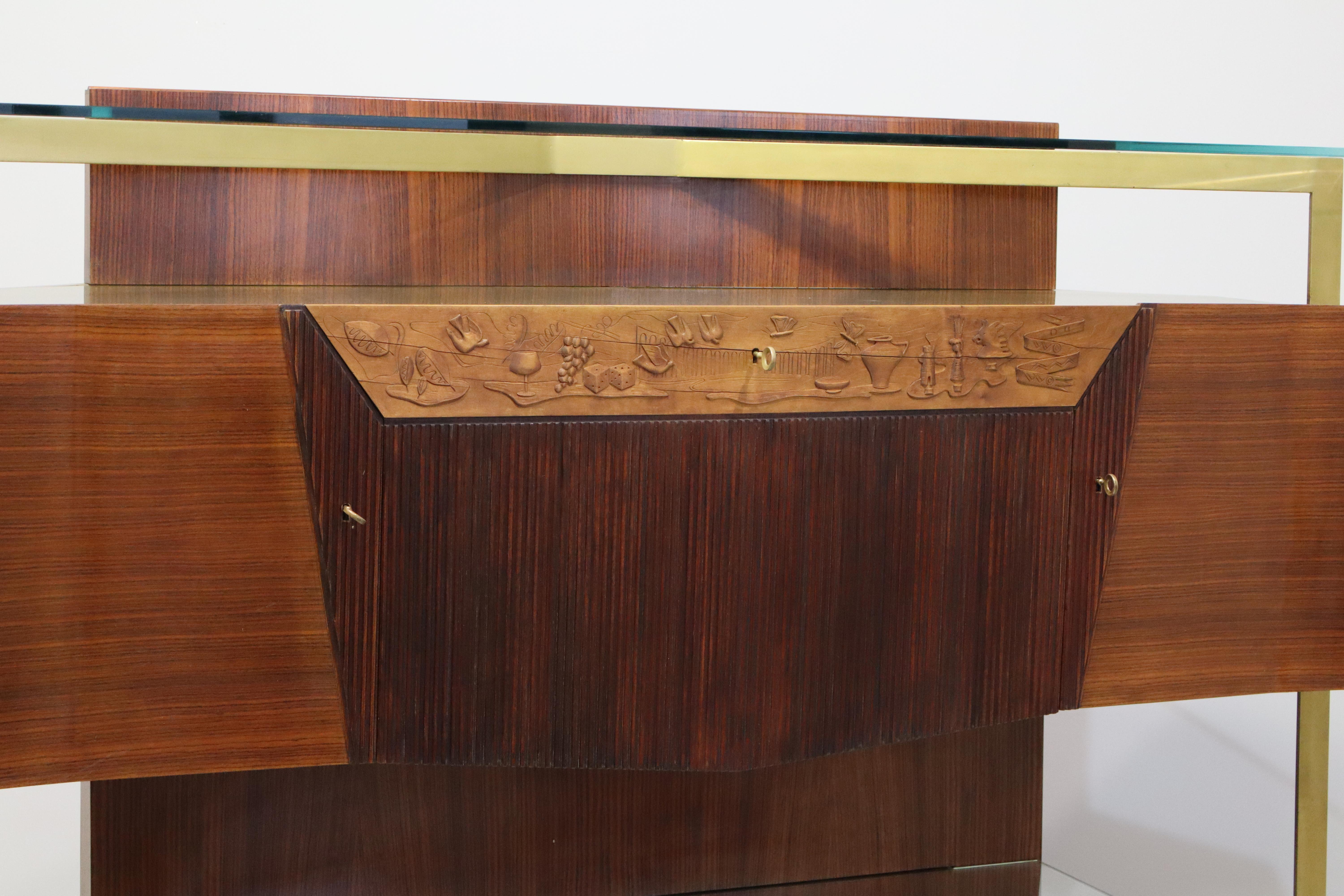 Wood Italian Midcentury Rosewood Sideboard or Bar Cabinet by Vittorio Dassi, 1950s For Sale