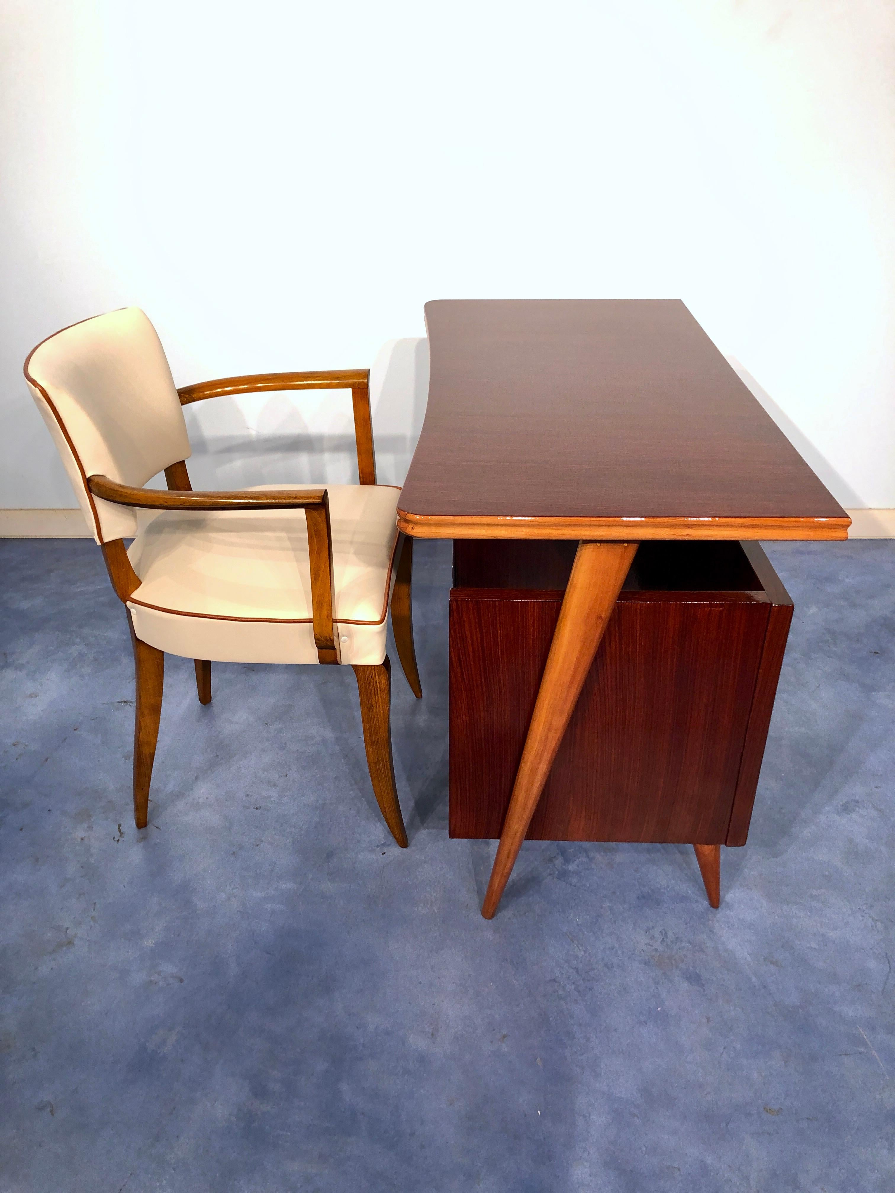 Mid-Century Modern Italian Midcentury Teak Small Desk and Chair by Vittorio Dassi, 1950s