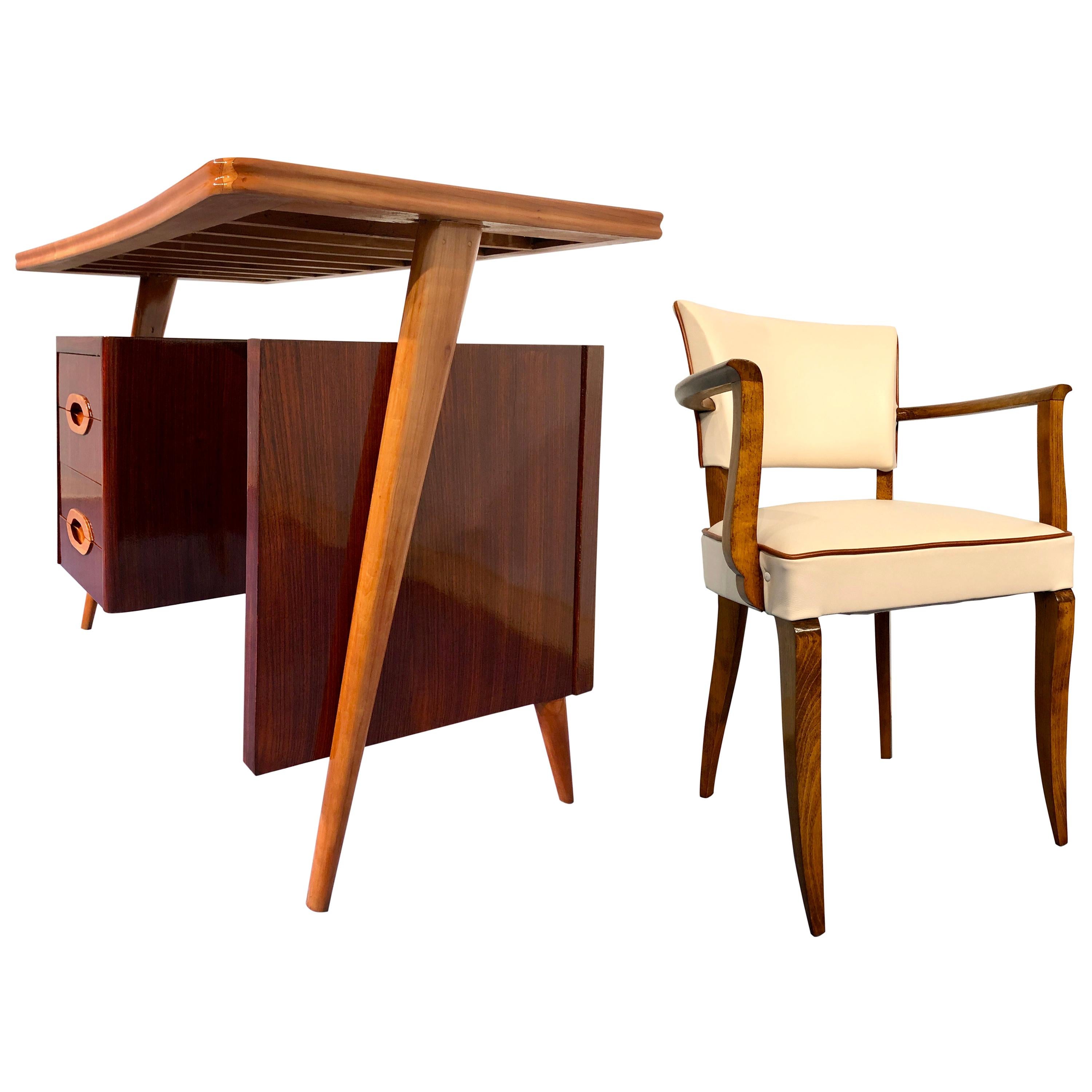 Italian Midcentury Teak Small Desk and Chair by Vittorio Dassi, 1950s