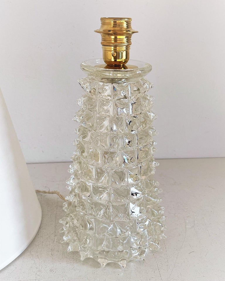 Italian Midcentury Rostrato Crystal Glass Table Lamp in Barovier Toso Style 1950 For Sale 4