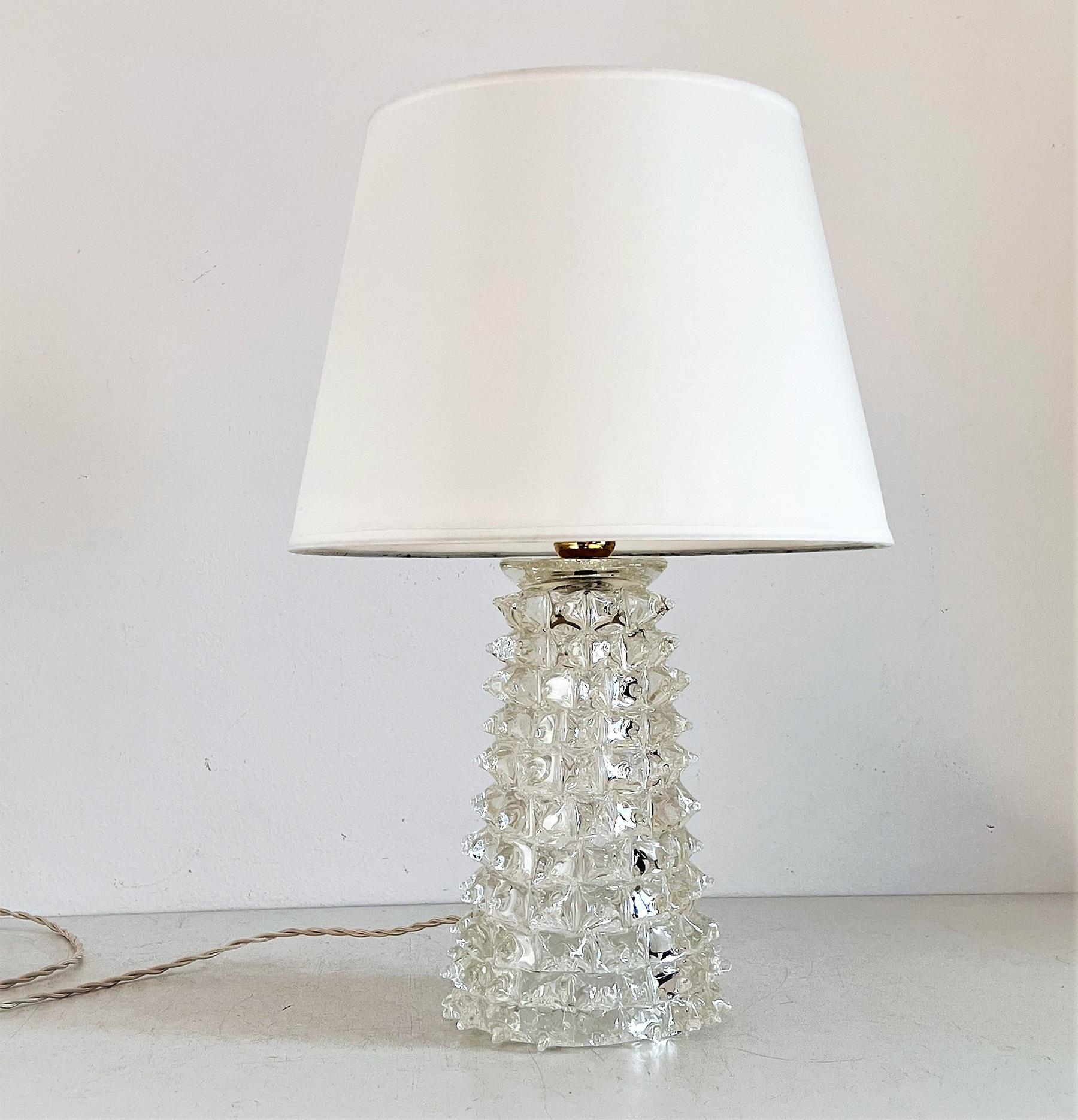 Italian Midcentury Rostrato Crystal Glass Table Lamp in Barovier Toso Style 1950 5