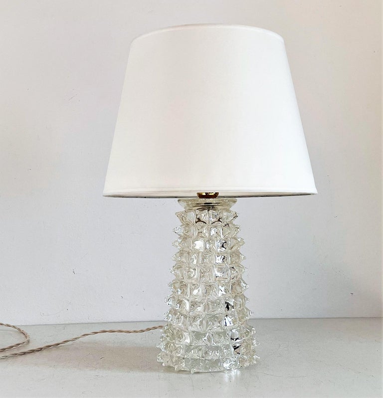 Italian Midcentury Rostrato Crystal Glass Table Lamp in Barovier Toso Style 1950 For Sale 5