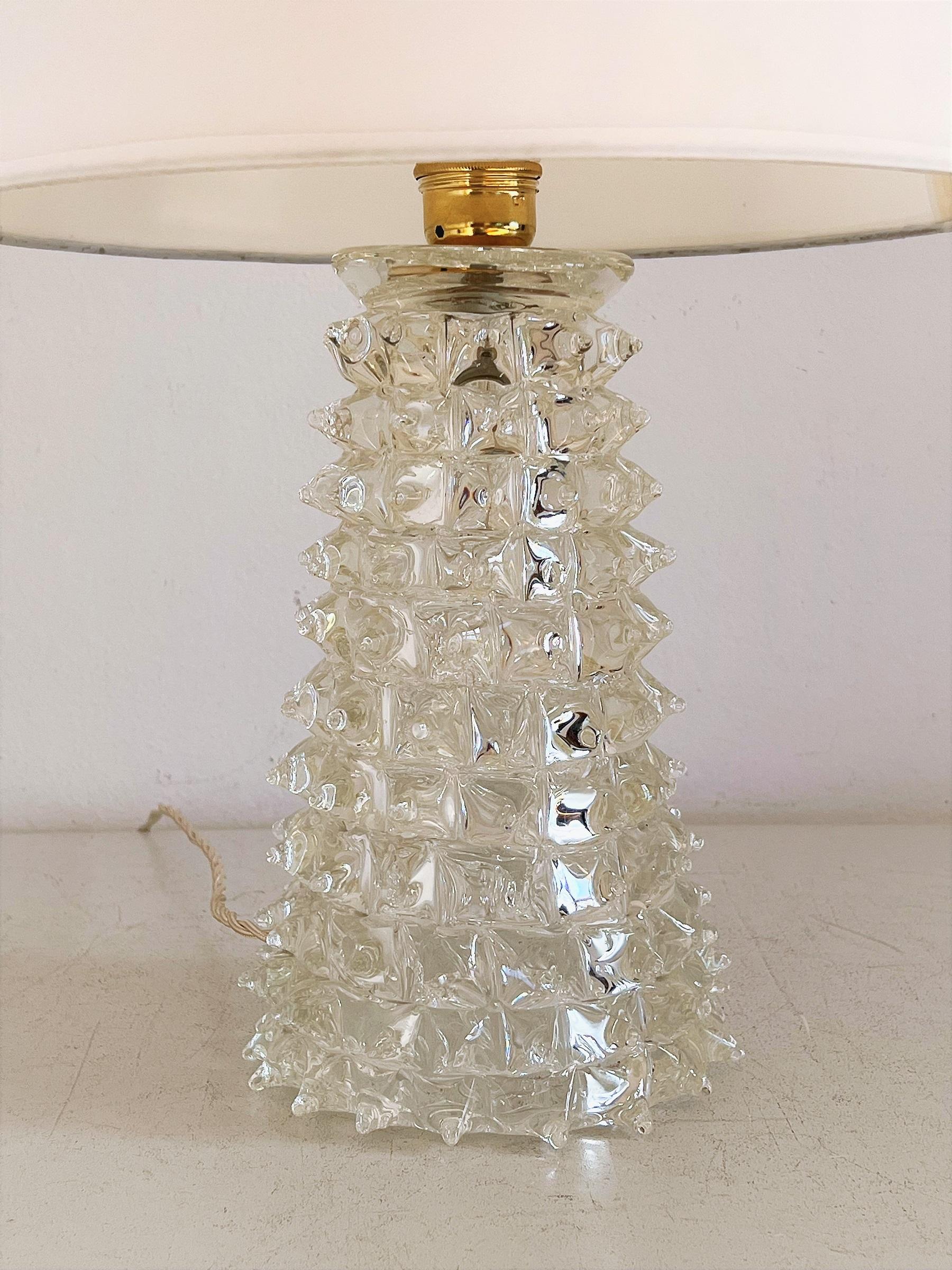 Hand-Crafted Italian Midcentury Rostrato Crystal Glass Table Lamp in Barovier Toso Style 1950