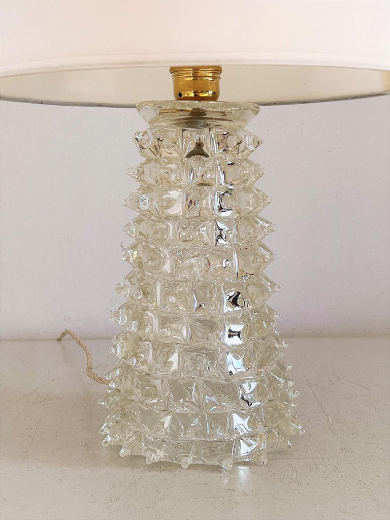 Hand-Crafted Italian Midcentury Rostrato Crystal Glass Table Lamp in Barovier Toso Style 1950 For Sale