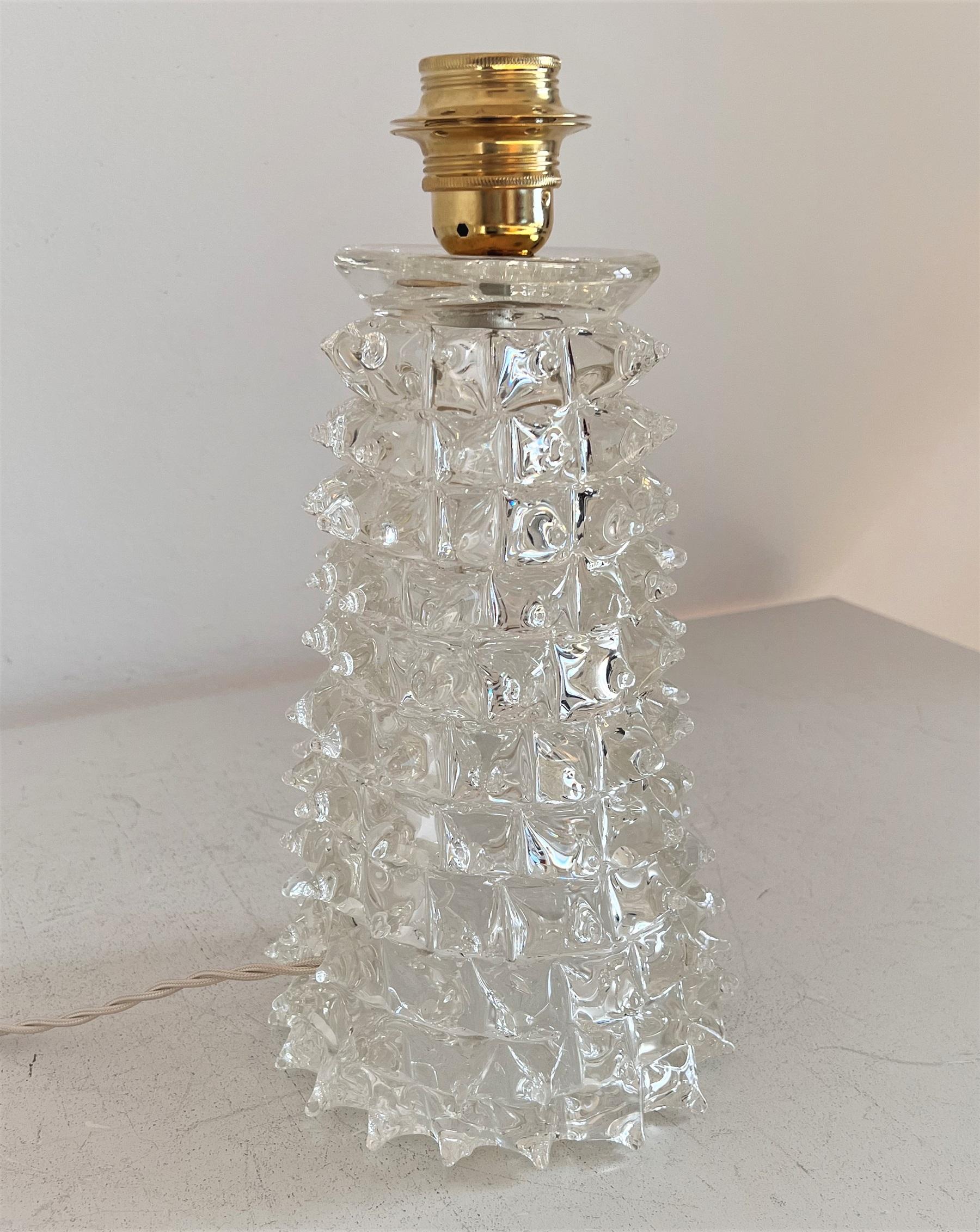 Brass Italian Midcentury Rostrato Crystal Glass Table Lamp in Barovier Toso Style 1950