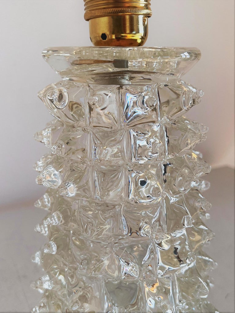 Italian Midcentury Rostrato Crystal Glass Table Lamp in Barovier Toso Style 1950 For Sale 1